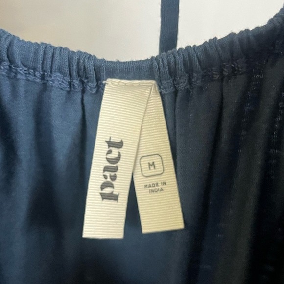 Pact Women's Puff Sleeve Blue Organic Cotton A-Line Tie Back Dress- Size Medium - Picture 4 of 8